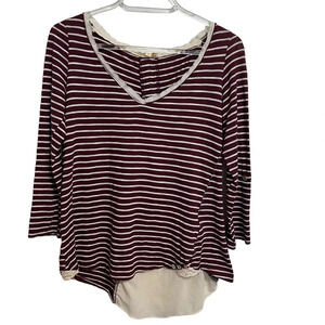 Anthropologie Meadow Rue Maroon Stripped Lace Back Top Size Small